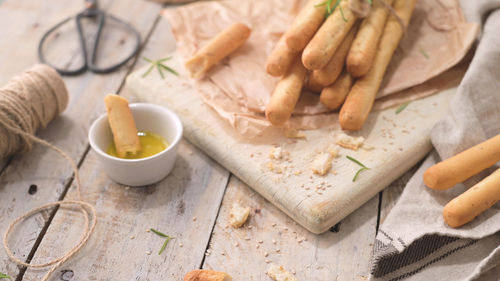 High angle view of food on cutting board