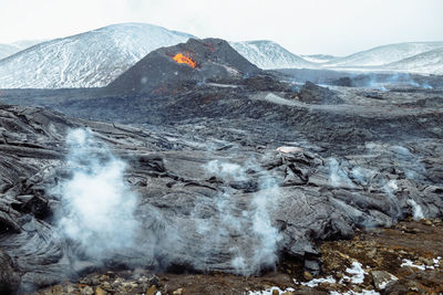 Scenic view of volcanic mountain