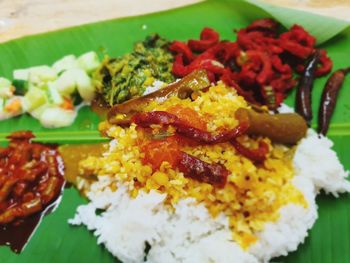 High angle view of meal served in plate