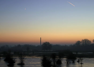 Scenic view of lake against sky during sunset