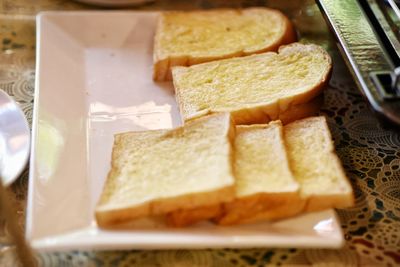 High angle view of breakfast on table