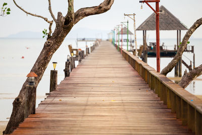 View of pier leading to sea