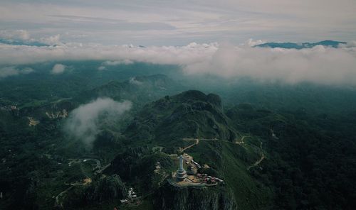 High angle view of mountains against sky