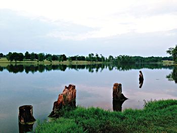 Scenic view of lake against sky