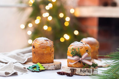 Close-up of christmas decoration on table