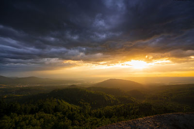 A threatening storm cloud passes over the murg valley in the northern black forest 