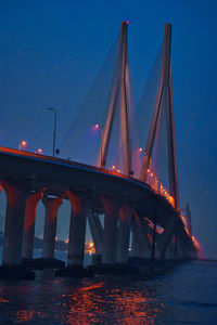 View of suspension bridge at dusk