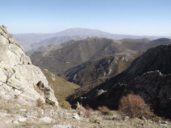 Scenic view of mountains against clear sky