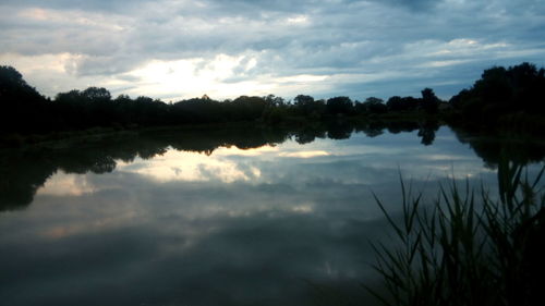 Scenic view of lake against sky during sunset