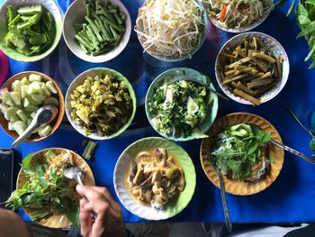 High angle view of food on table