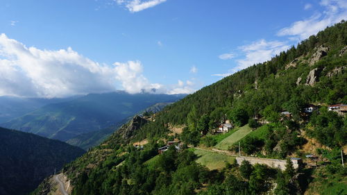 Panoramic view of landscape and mountains against sky