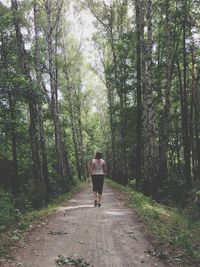 Rear view of men walking in forest