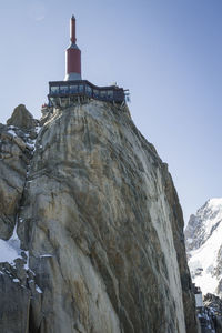 Low angle view of rock formation against clear sky