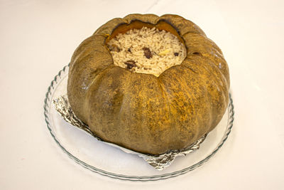 High angle view of bread in plate