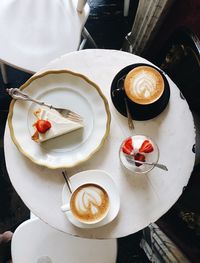 High angle view of breakfast on table