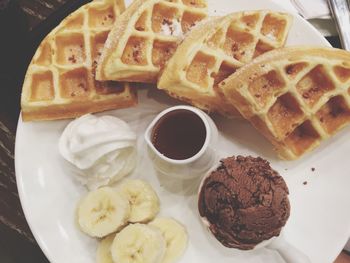 Close-up of breakfast served in plate