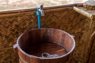 High angle view of drinking glass in water