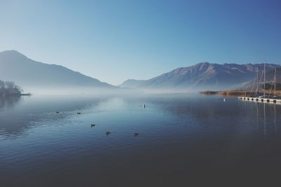 Scenic view of lake against clear sky