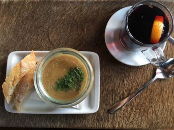 Close-up of coffee served on table