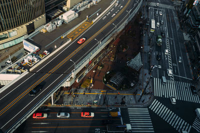 High angle view of roads in city