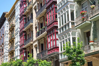 Some classic house facades of the old town of bilbao in spain