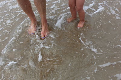 Low section of bare feet in water