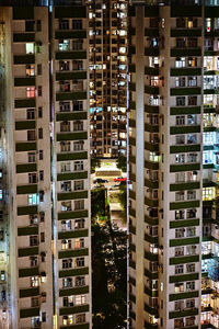 Buildings in city at night