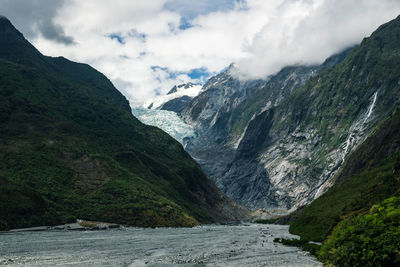 Scenic view of mountains against sky at franz josef glacier new zealand