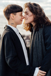 Young couple kissing outdoors