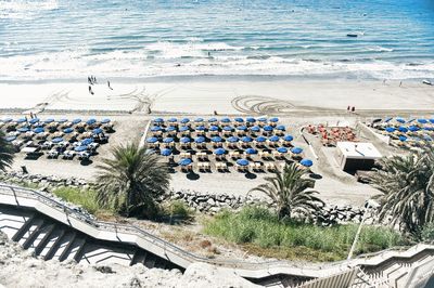 High angle view of text on beach