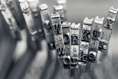 High angle view of text on metal grate