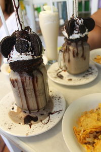 Close-up of ice cream in plate on table