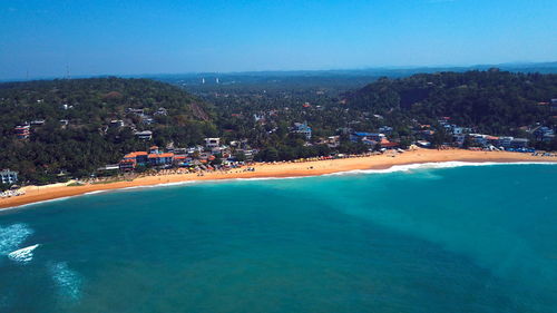 Aerial view of a city at seaside