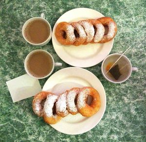 High angle view of breakfast on table