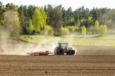 Tractor working on farm
