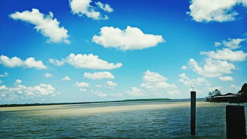 Panoramic view of sea against blue sky