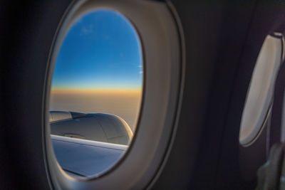 View of sky seen through airplane window