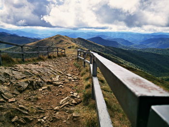 Scenic view of landscape and mountains against sky