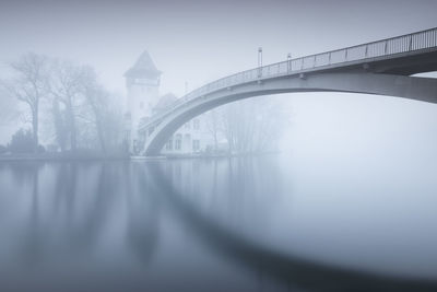 Scenic view of arch bridge at treptower park during foggy weather