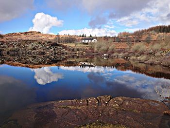 Scenic view of lake against sky