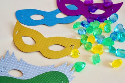 High angle view of multi colored candies on table