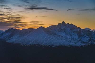 Scenic view of mountains against sky during sunset
