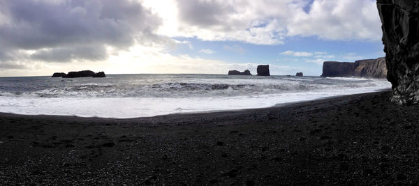 Scenic view of sea against cloudy sky