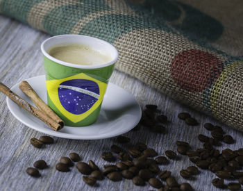 High angle view of coffee on table