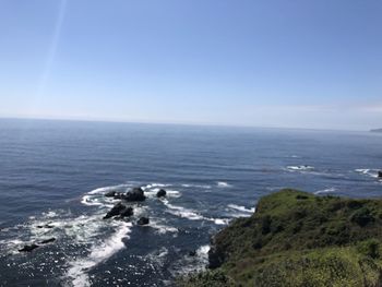 High angle view of sea against clear sky