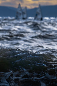 Surface level of beach against sky