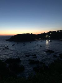 Scenic view of sea against clear sky at sunset