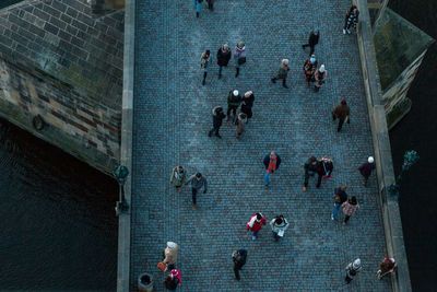 High angle view of people enjoying in water