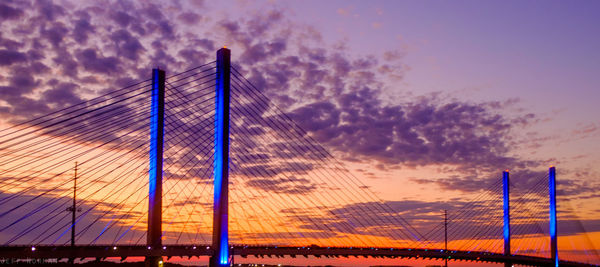 Low angle view of suspension bridge against sky during sunset