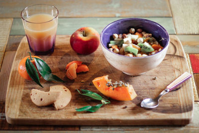 Close-up of food on wooden table
